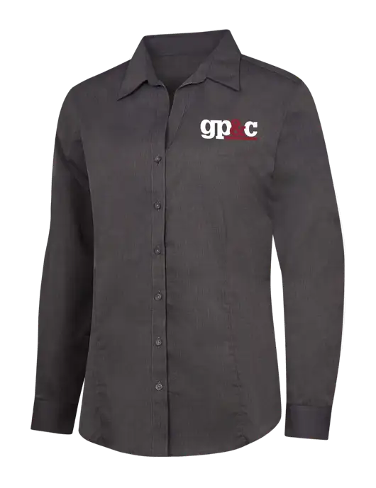 Womens Soft Black Crosshatch Easy Care Shirt w/GP&C Logo