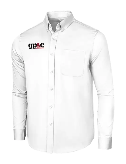 Long Sleeve White Superpro React Twill Shirt w/GP&C Logo