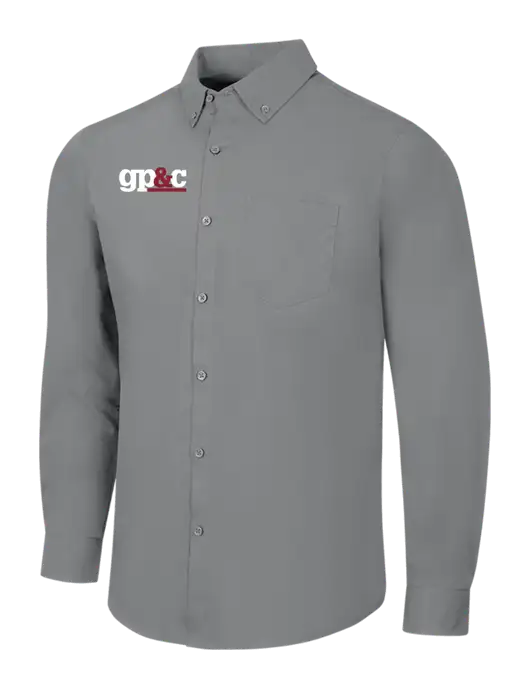 Medium Grey Long Sleeve Carefree Poplin Shirt w/GP&C Logo