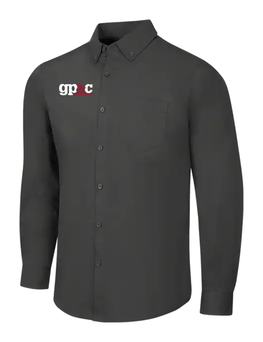 Dark Grey Long Sleeve Carefree Poplin Shirt w/GP&C Logo