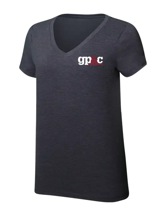 Womens Simply Soft V-Neck Heather Charcoal 4.5oz  Poly/Combed Ring Spun Cotton T-Shirt w/GP&C Logo