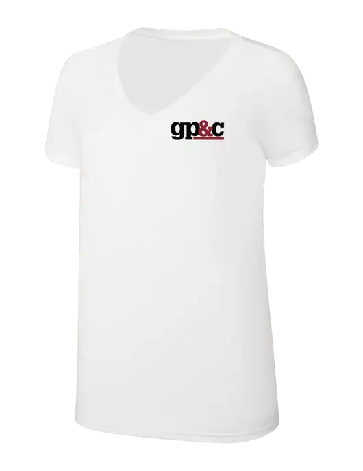Womens Simply Soft V-Neck White 4.5oz  Poly/Combed Ring Spun Cotton T-Shirt w/GP&C Logo