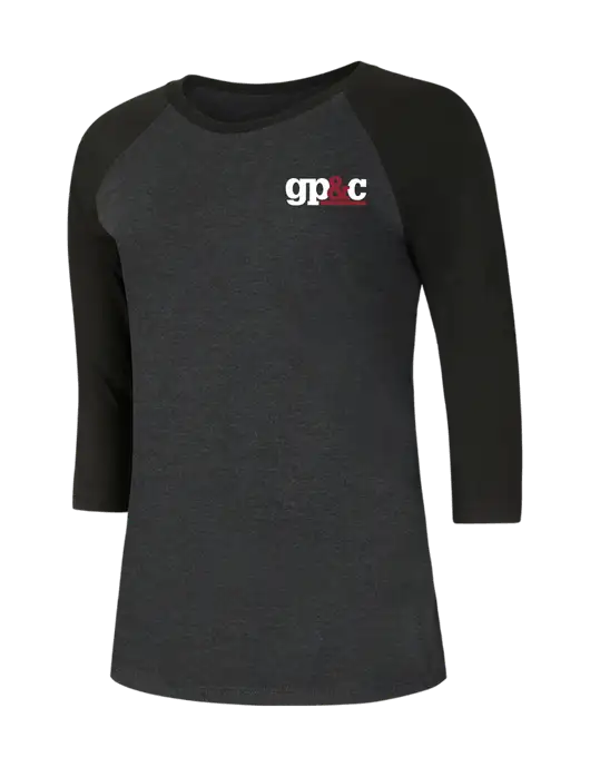 Womens Simply Soft 3/4 Sleeve Black/Black Frost Ring Spun Cotton T-Shirt w/GP&C Logo