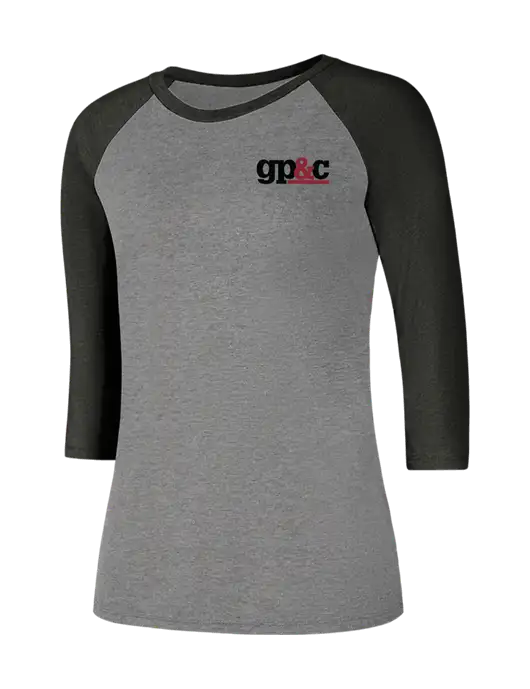 Womens Simply Soft 3/4 Sleeve Black Frost/Grey Frost Ring Spun Cotton T-Shirt w/GP&C Logo