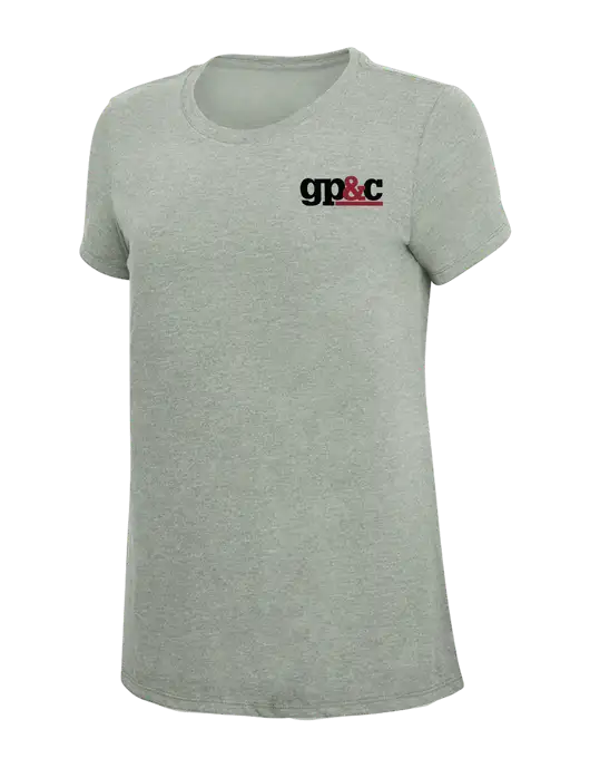 Womens Simply Soft Heathered Light Grey 4.5oz Poly/Combed Ring Spun Cotton T-Shirt w/GP&C Logo