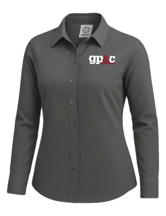 Brooks Brothers Womens Dark Grey Wrinkle-Free Stretch Nailhead Shirt w/GP&C Logo