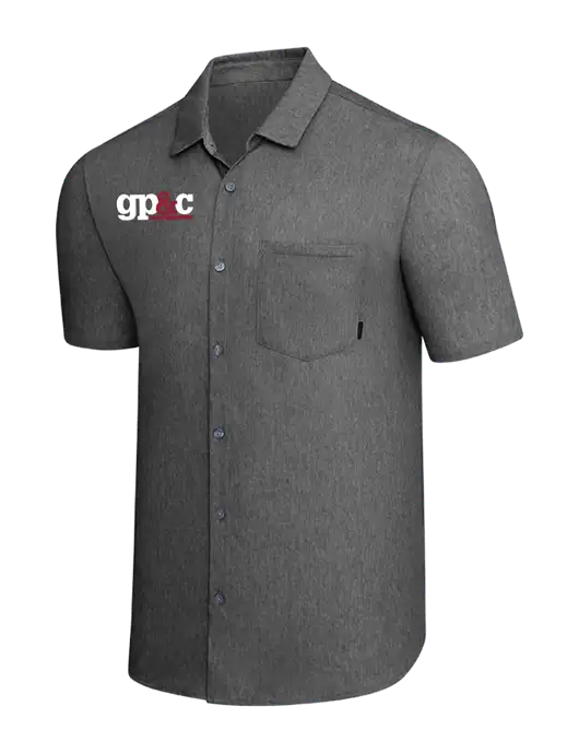 OGIO Dark Grey Heather Extend Short Sleeve Button Up Shirt w/GP&C Logo