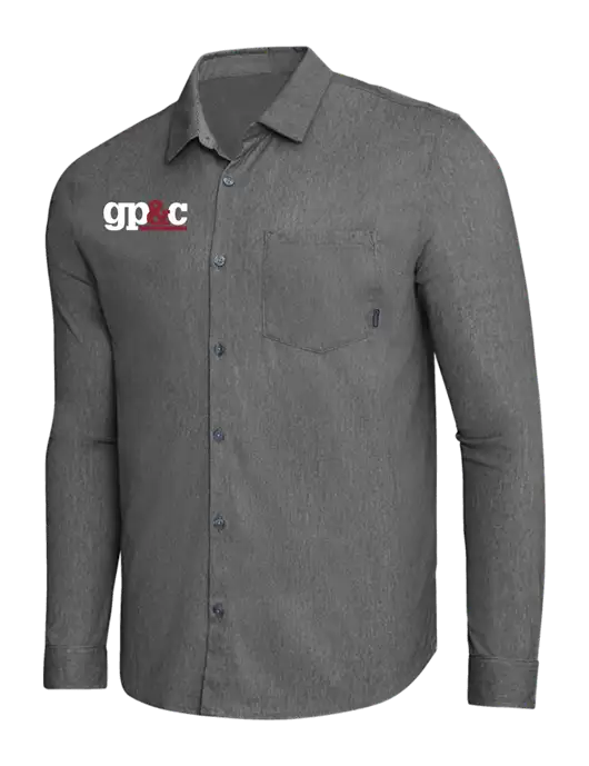 OGIO Dark Grey Heather Extend Long Sleeve Button Up Shirt w/GP&C Logo