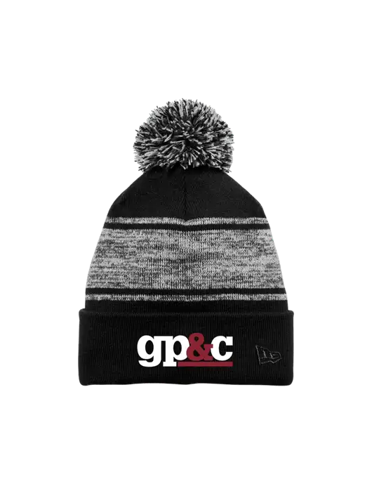 New Era Black/Charcoal Knit Chilled Pom Beanie w/GP&C Logo