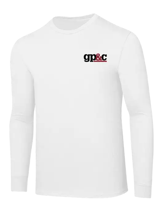 Core Blend White Long Sleeve Tee w/GP&C Logo