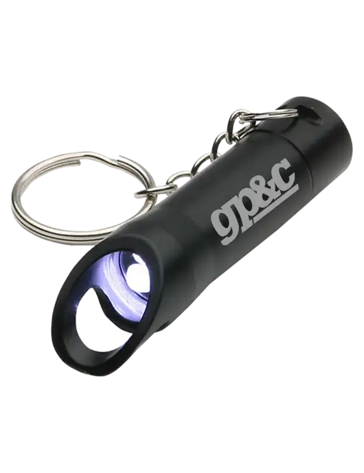 Black Pocket LED Flashlight with Bottle Opener & Keychain w/GP&C Logo