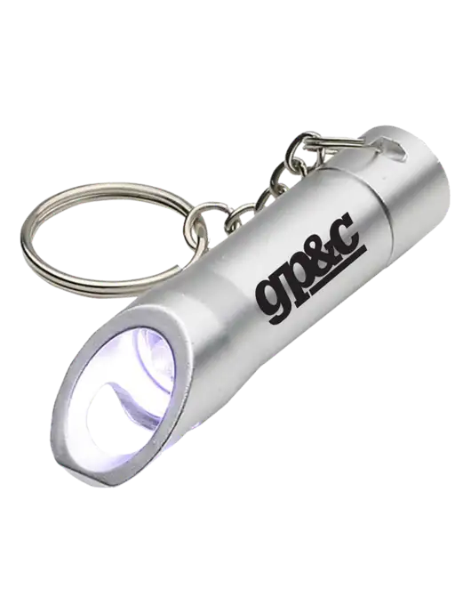 Silver Pocket LED Flashlight with Bottle Opener & Keychain w/GP&C Logo