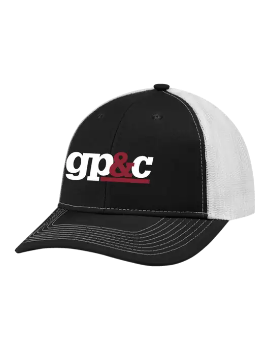 Snapback Ponytail Trucker Cap Black w/White Mesh w/GP&C Logo
