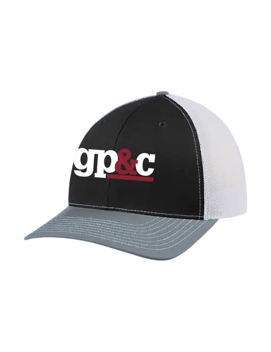 Richardson Adjustable Snapback Original 112 Trucker Cap Black/Light Heather Grey/White Mesh w/GP&C Logo