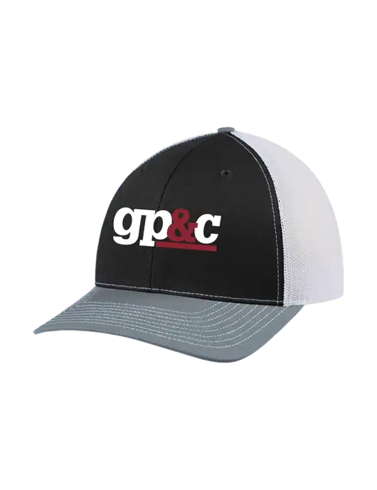 Richardson Adjustable Snapback Original 112 Trucker Cap Black/Light Heather Grey/White Mesh w/GP&C Logo