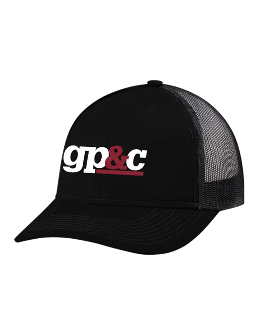 Snapback Ponytail Trucker Cap Black w/Black Mesh w/GP&C Logo