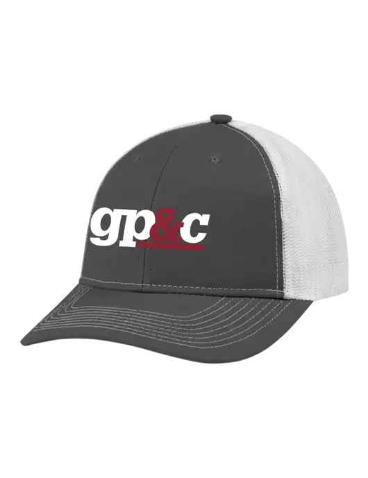 Snapback Ponytail Trucker Cap Dark Grey w/White Mesh w/GP&C Logo