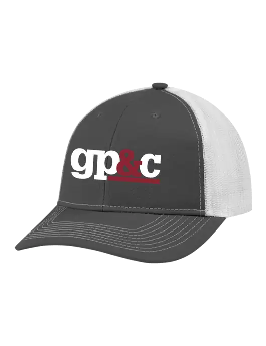 Snapback Ponytail Trucker Cap Dark Grey w/White Mesh w/GP&C Logo