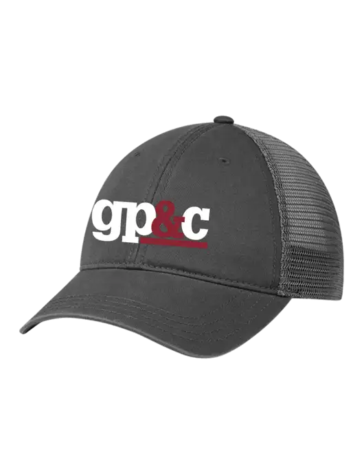 Richardson 111 Garment Washed Trucker Cap Charcoal w/Charcoal Mesh w/GP&C Logo