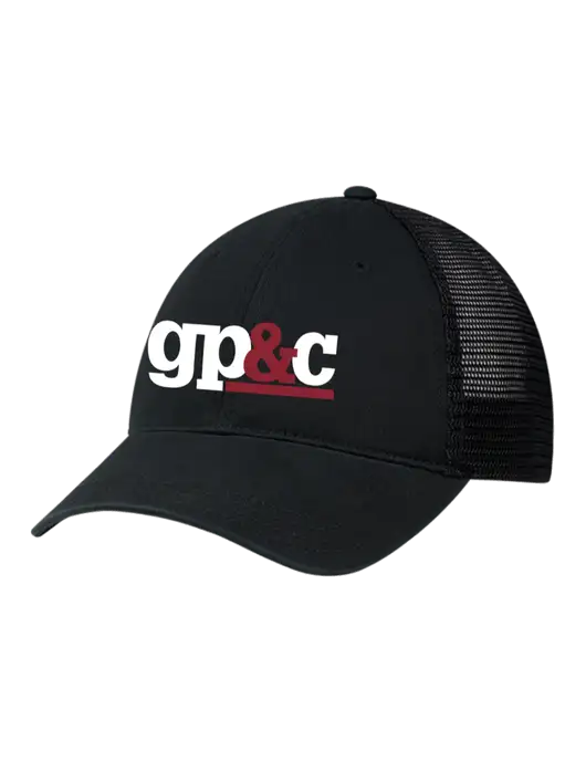 Richardson 111 Garment Washed Trucker Cap Black w/Black Mesh w/GP&C Logo
