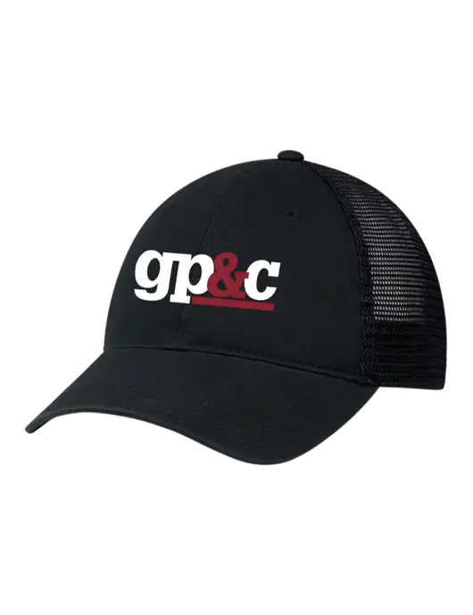 Richardson 111 Garment Washed Trucker Cap Black w/Black Mesh w/GP&C Logo