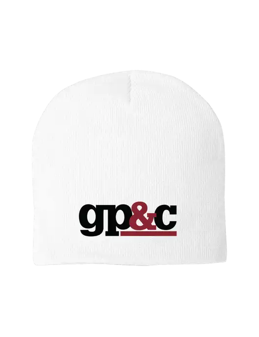 Solid White Element Knit Beanie w/GP&C Logo