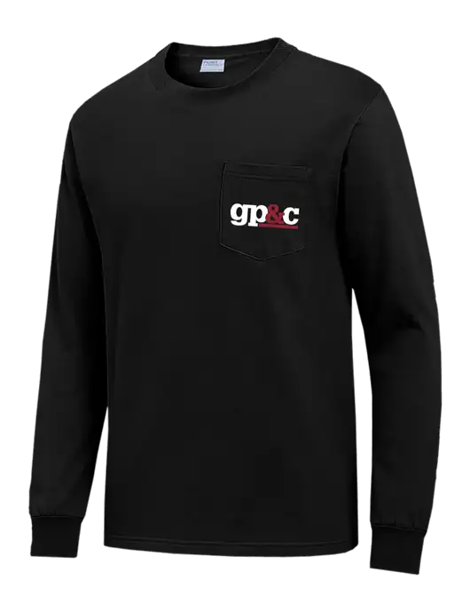 Black Long Sleeve Heavyweight 6.1 oz Pocket T-Shirt w/GP&C Logo