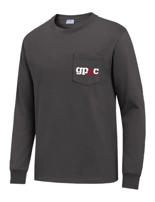 Charcoal Long Sleeve Heavyweight 6.1 oz Pocket T-Shirt w/GP&C Logo