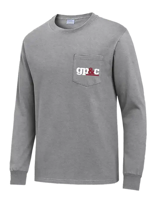 Medium Grey Heather Long Sleeve Heavyweight 6.1 oz Pocket T-Shirt w/GP&C Logo