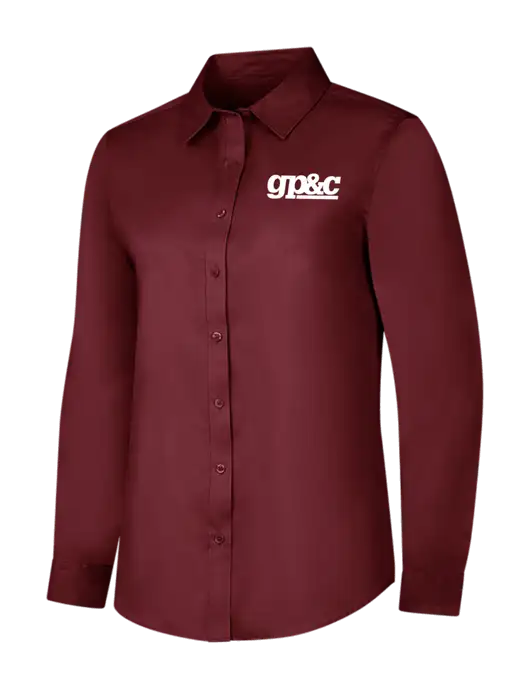 Maroon Womens Long Sleeve Superpro React Twill Shirt w/GP&C Logo