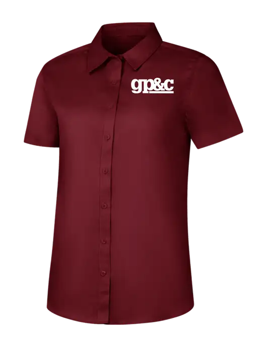 Womens Maroon Short Sleeve Superpro React Twill Shirt w/GP&C Logo