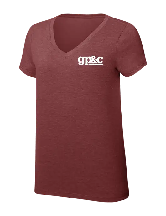 Womens Simply Soft V-Neck Maroon Frost 4.5oz  Poly/Combed Ring Spun Cotton T-Shirt w/GP&C Logo