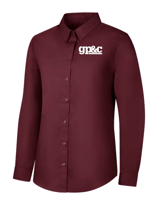 Womens Maroon Long Sleeve Carefree Poplin Shirt w/GP&C Logo