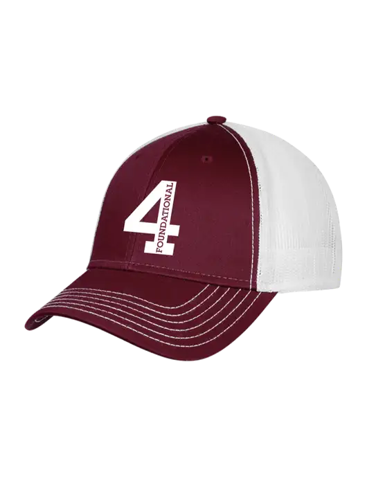 Maroon/Maroon/White Mesh Trucker Cap Snap Back w/Foundational 4 Icon Logo