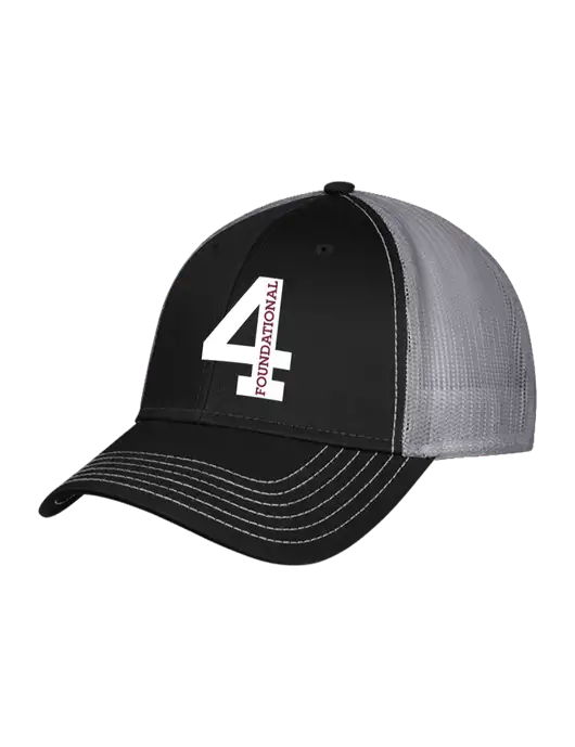 Black/Medium Dark Grey Mesh Trucker Cap Snap Back w/Foundational 4 Icon Logo